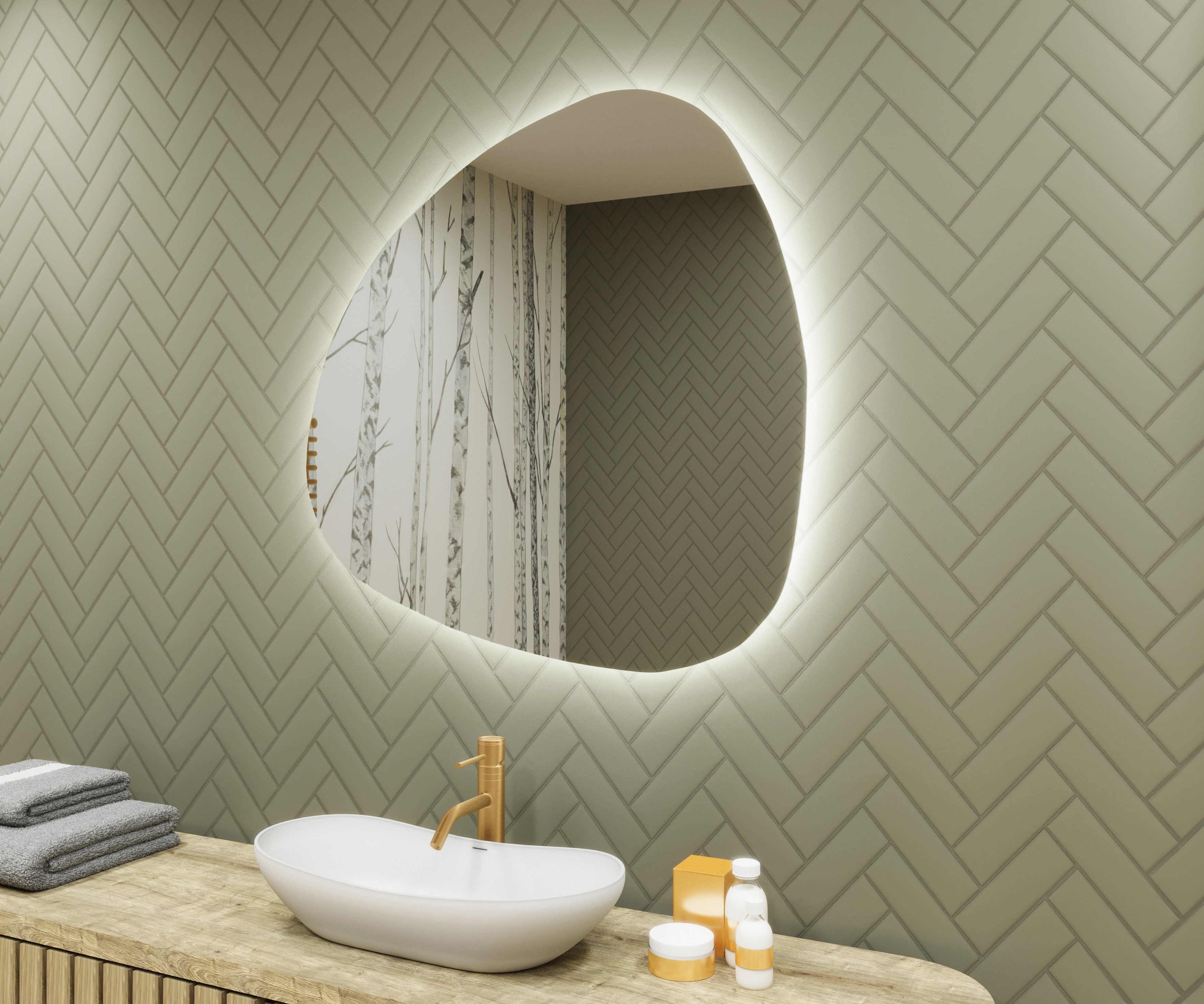 Lustro z oświetleniem łazienkowym LED (74x74cm) Jasne lustro LED z oświetleniem (JAJ221) Chłodna biel 6500K
