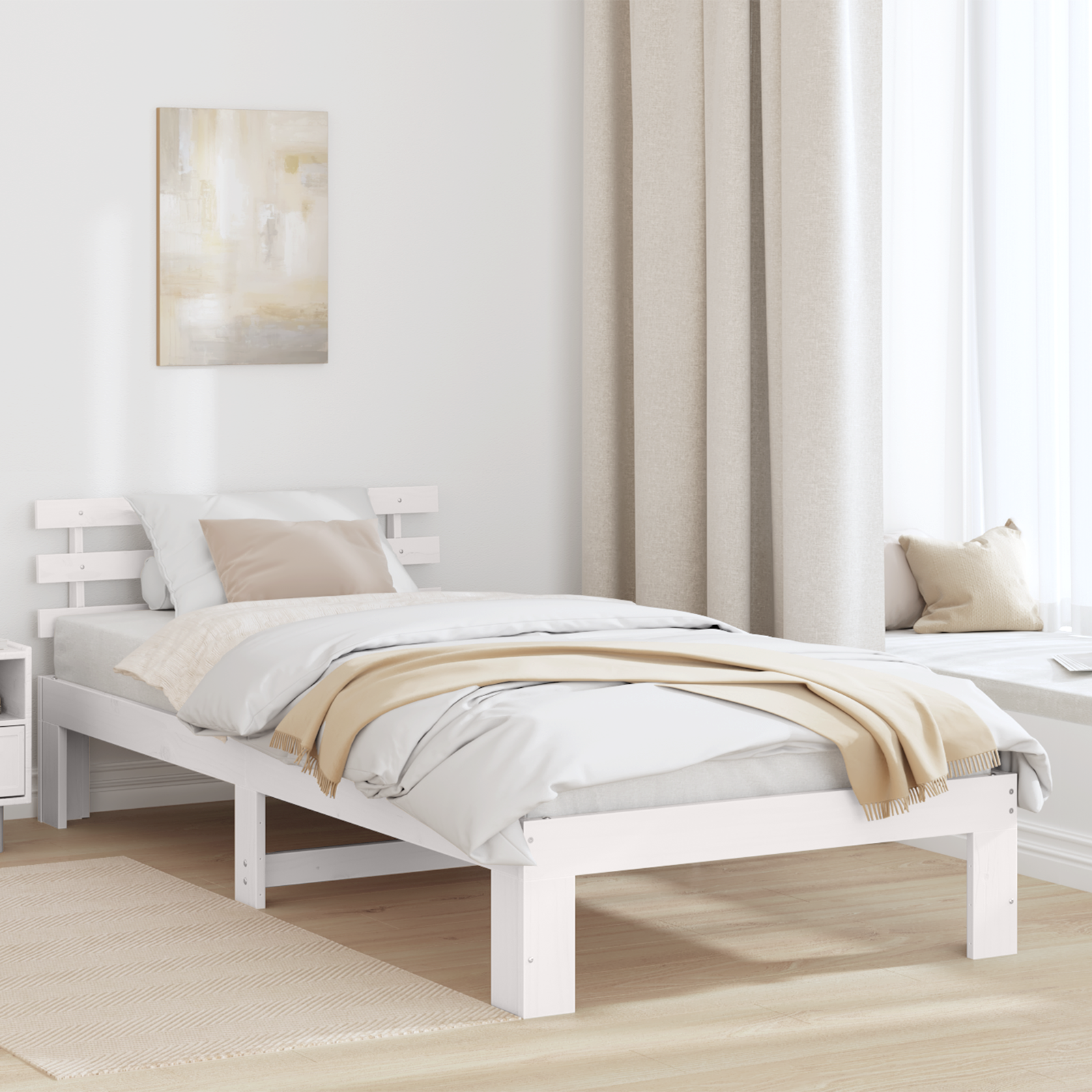 Ramka łóżka Z zagłówkiem Biały 90 x 200 cm Lite drewno sosnowe vidaXL