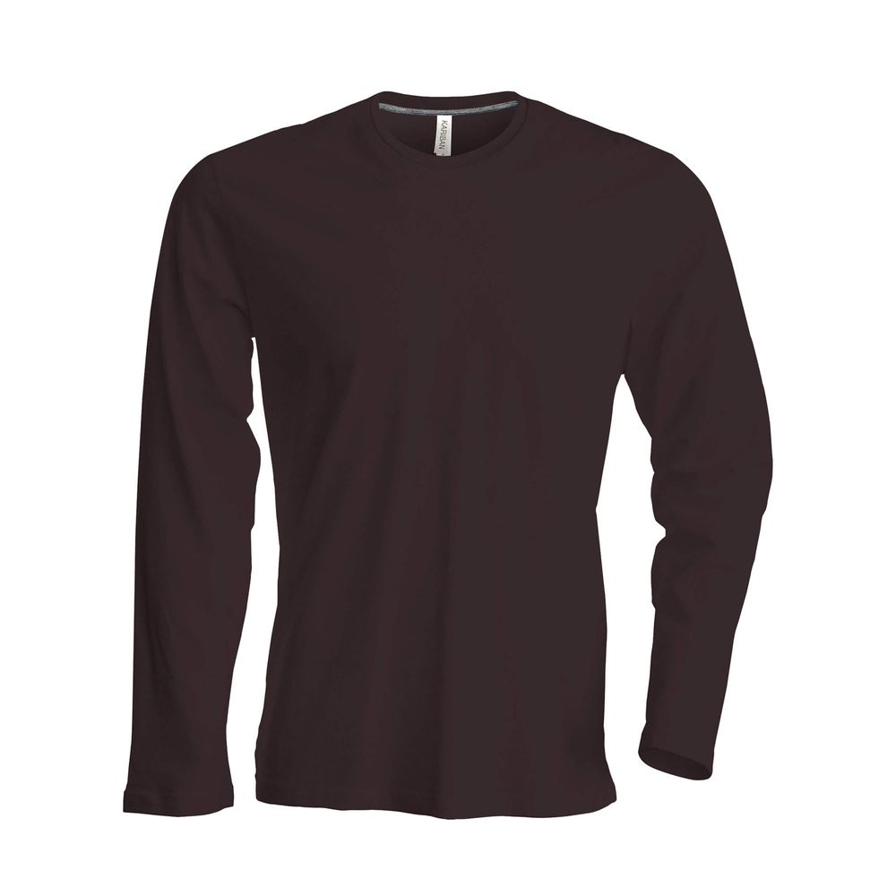 T-shirt élégant marron à col rond, effet patchwork deux pièces, en coton, automne main image 0