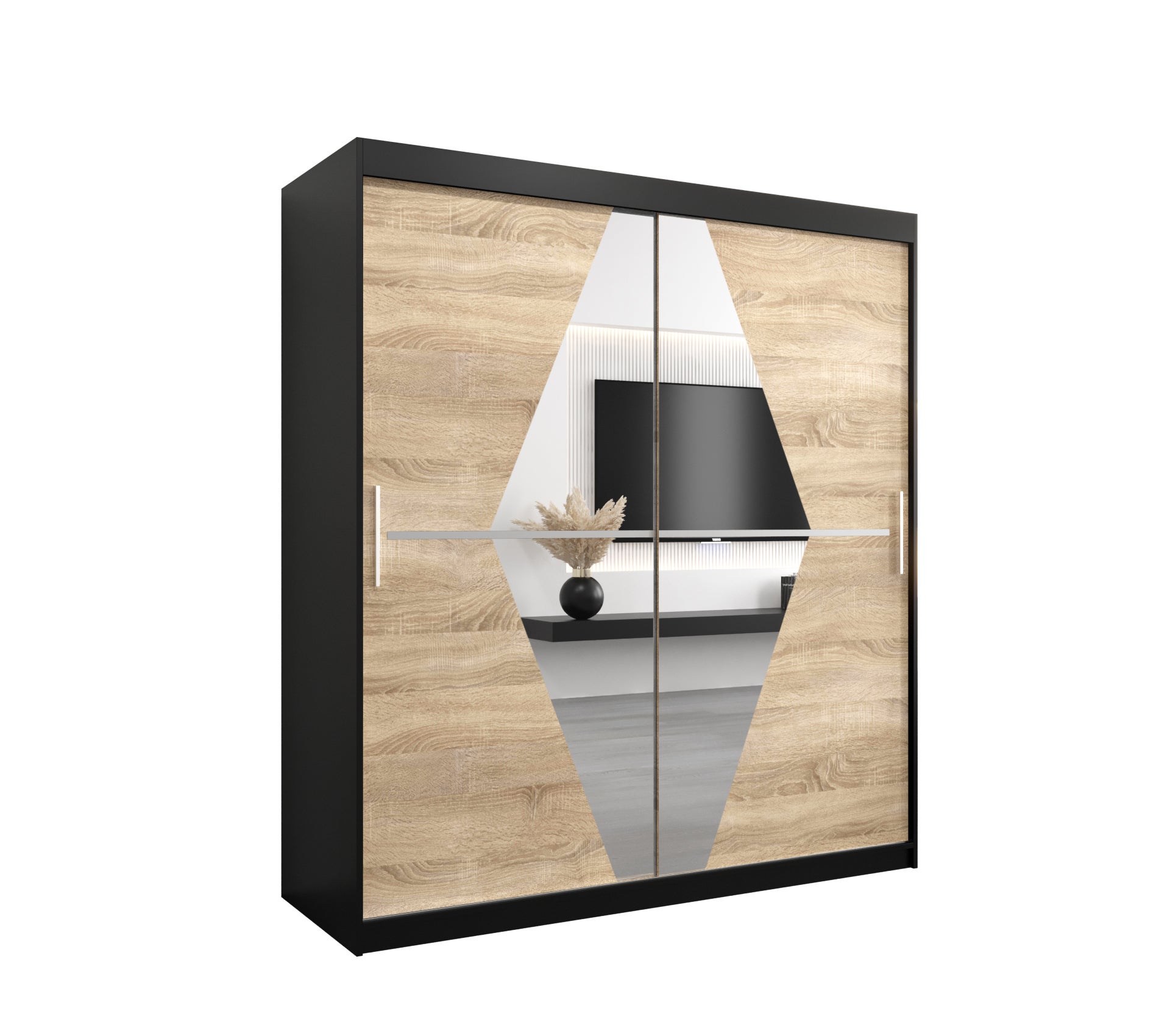 Szafa przesuwna garderoba BOLIWIA 180 x 62 x 200 cm Czarny + Sonoma - Abiks Meble