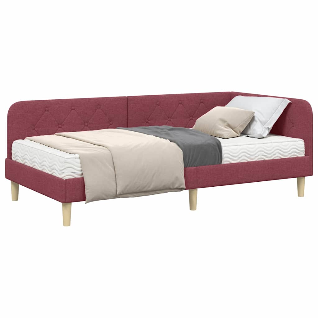 Cadre de lit d’angle bordeaux 90 x 200 cm tissu - 3