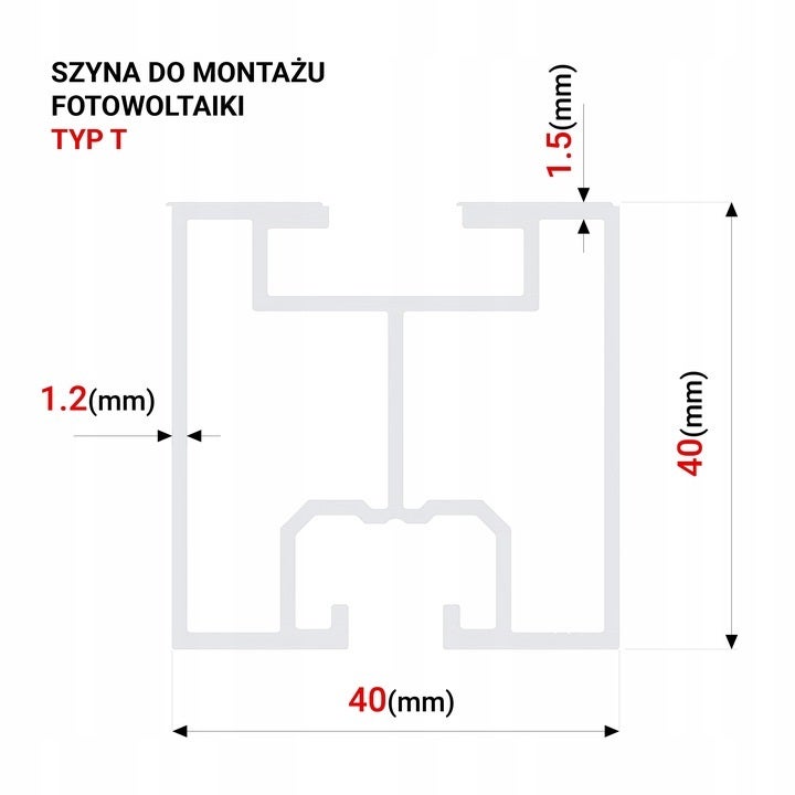 PROFILÉ DE MONTAGE PV RAIL EN ALUMINIUM 40x40 SET 4M (2X2M) TYPE T - 2