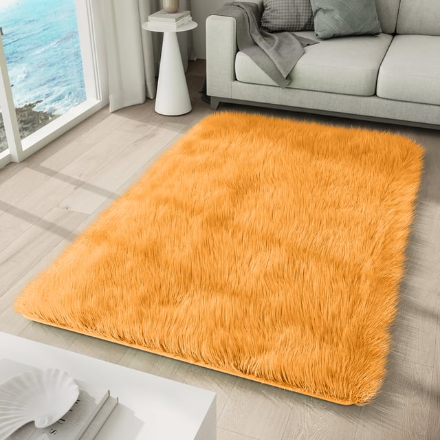 TAPISO Silk Tapis de Salon Chambre Antidérapant Bébé Moderne Orange Uni Shaggy Super Doux 200 x 300 cm