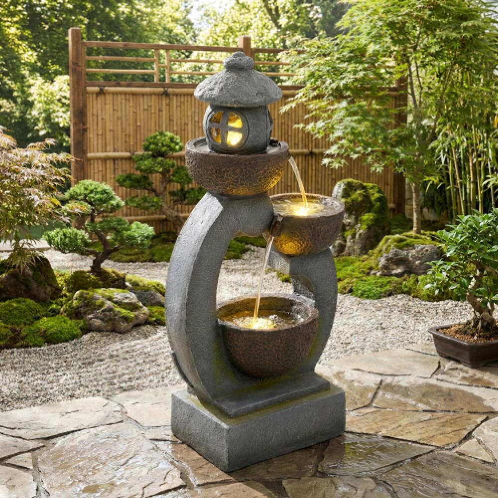 Fontaine LED extérieure 95 cm – style jardin japonais zen, jardin