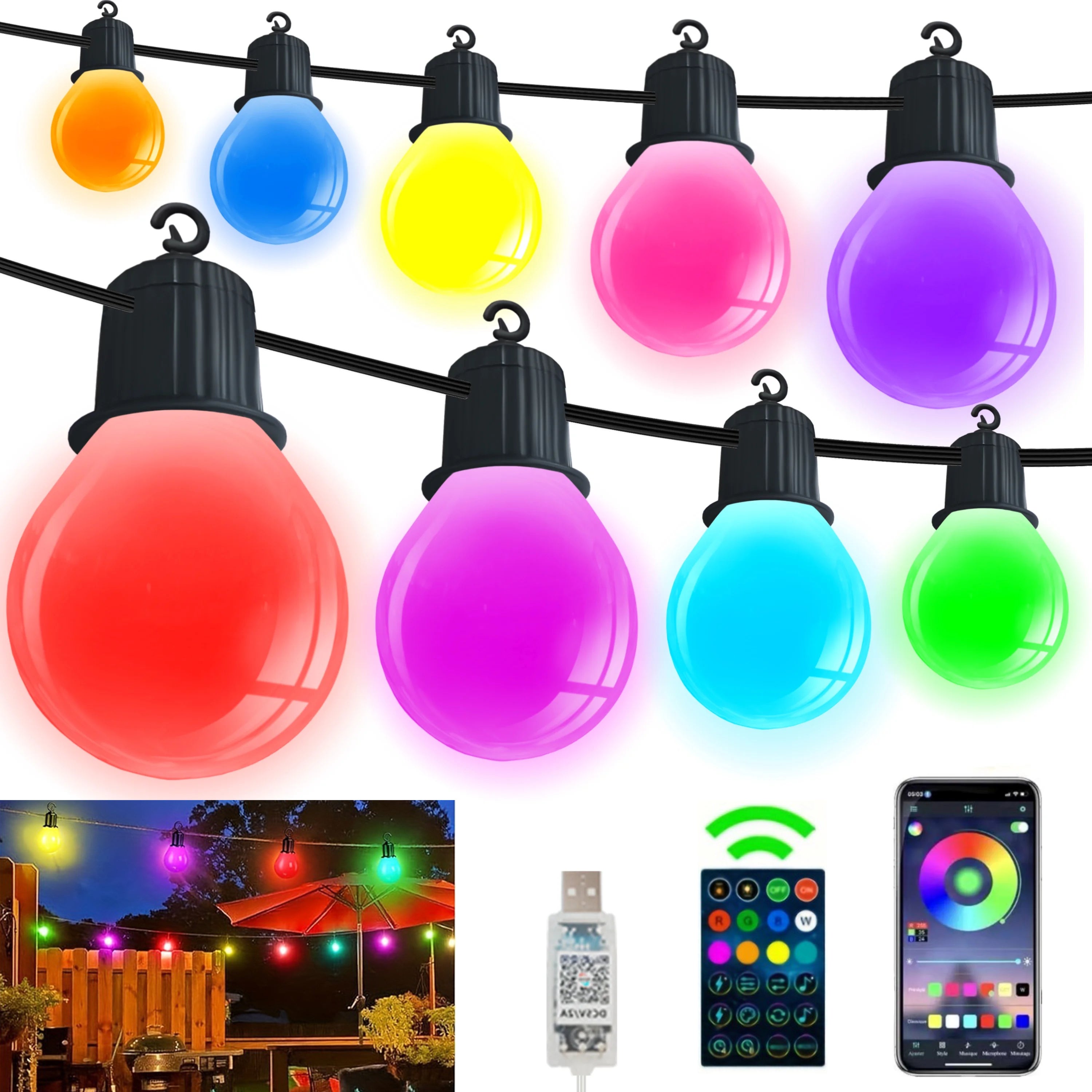 Zewnętrzna girlanda świetlna LED o długości m świąteczna girlanda świetlna USB RGB z żarówkami wodoodporna trybów do ogrodu Halloween Boże Narodzenie