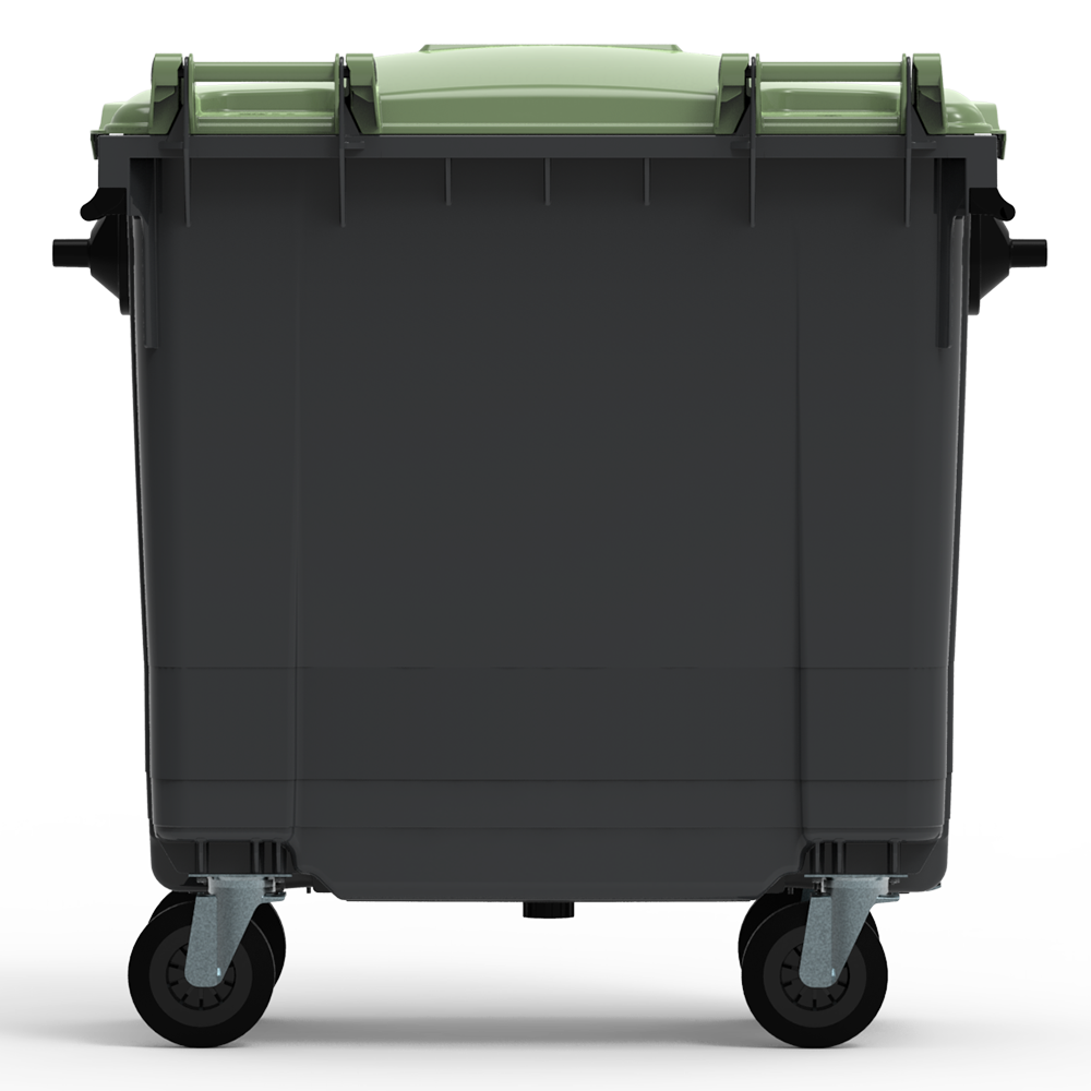 ESE France Conteneur Poubelle à déchets 4 roues - 770L - Robuste et Professionnel - 100% Recyclé - Gris avec Couvercle Vert - Fabriqué en France - 2