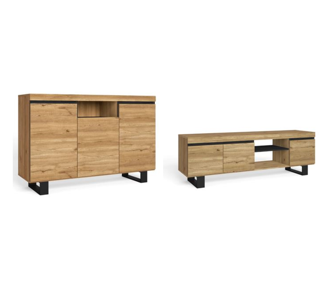 Meuble TV Snake Style Nordique Chêne Sonoma Et Blanc 160x130x29 Cm - 4 Étagères Ouvertes