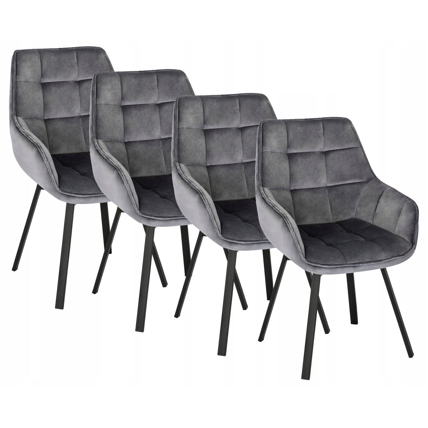 Zestaw Krzesło Tapicerowane Obrotowe Welurowe Kuchenne Szare LUNA 4x