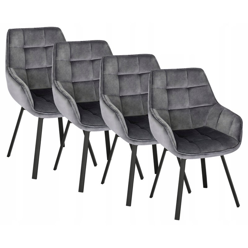 Zestaw Krzesło Tapicerowane Obrotowe Welurowe Kuchenne Szare LUNA 4x