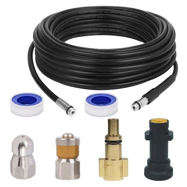 Tuyau De Débouchage Haute Pression 15 M - 180 Bar / 60°C - Compatible Kärcher K2 à K7 - Buse Rotative Et Fixe Incluses