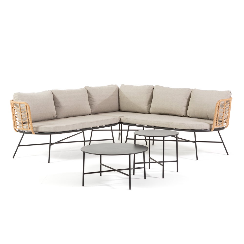 Set divano angolare boho chic in rattan con cuscini per persone