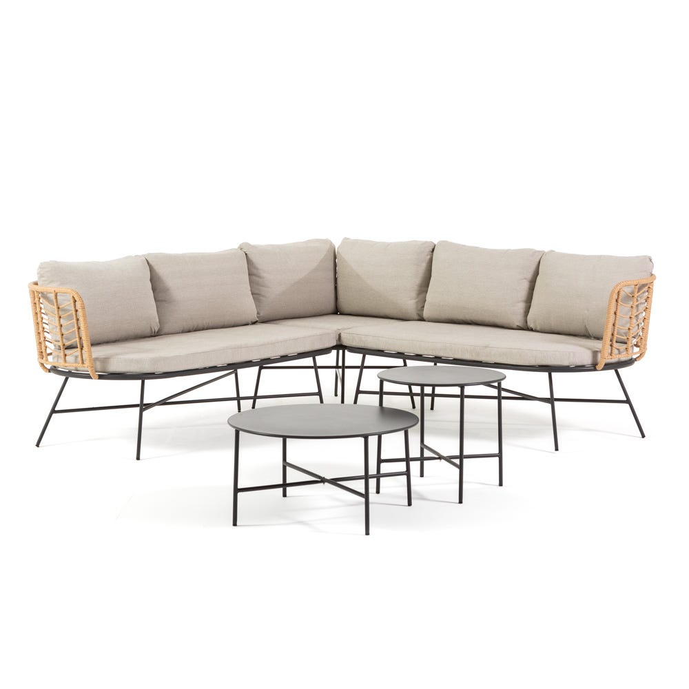 Set divano angolare boho chic in rattan con cuscini per persone