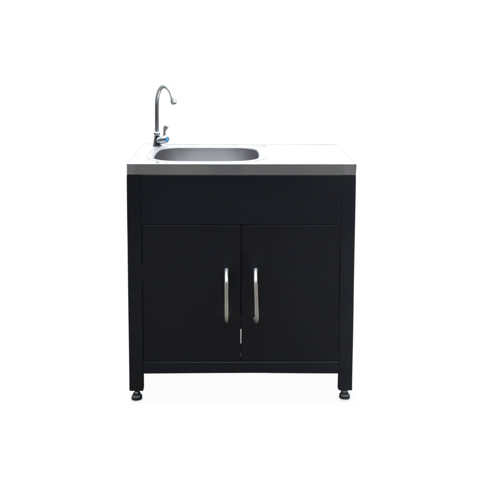 Cozinha exterior em aço com lava-loiça, 80cm, Grimaud, Preto, 52.5x80x114 cm - 5