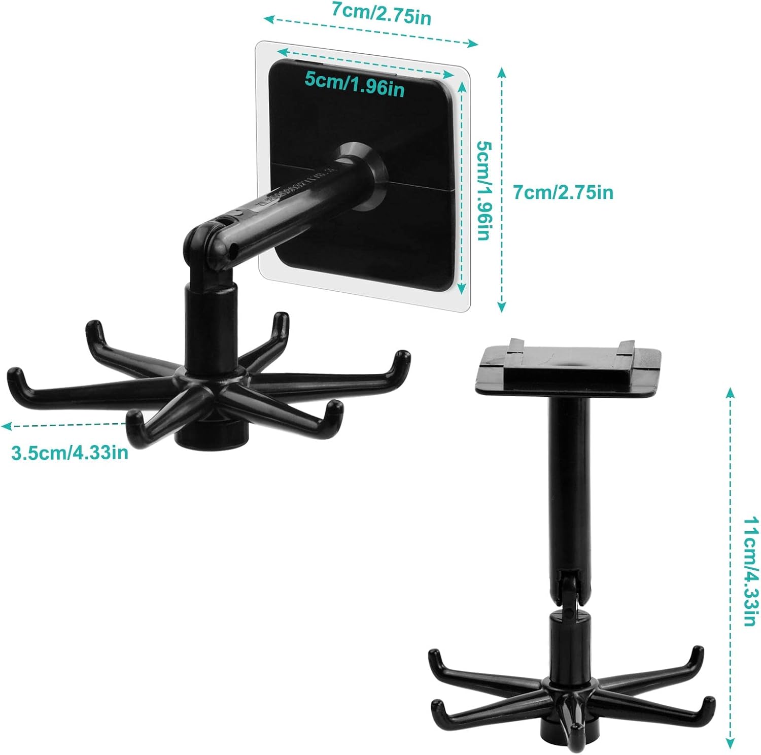 4pcs Rotatif à 360° Porte Ustensiles Cuisine, Support Ustensiles Cuisine avec 6 Crochets, Crochets de Rangement sans Perçage, Suppo - Maison