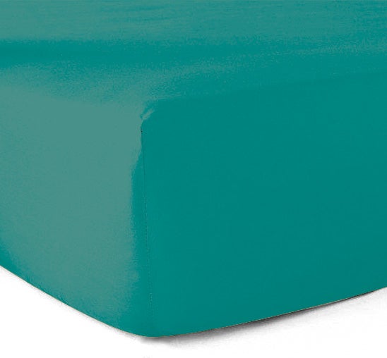 Drap-housse 100% Coton 57 Fils Vert Turquoise - 140 x 190 cm - Bonnet 30 cm