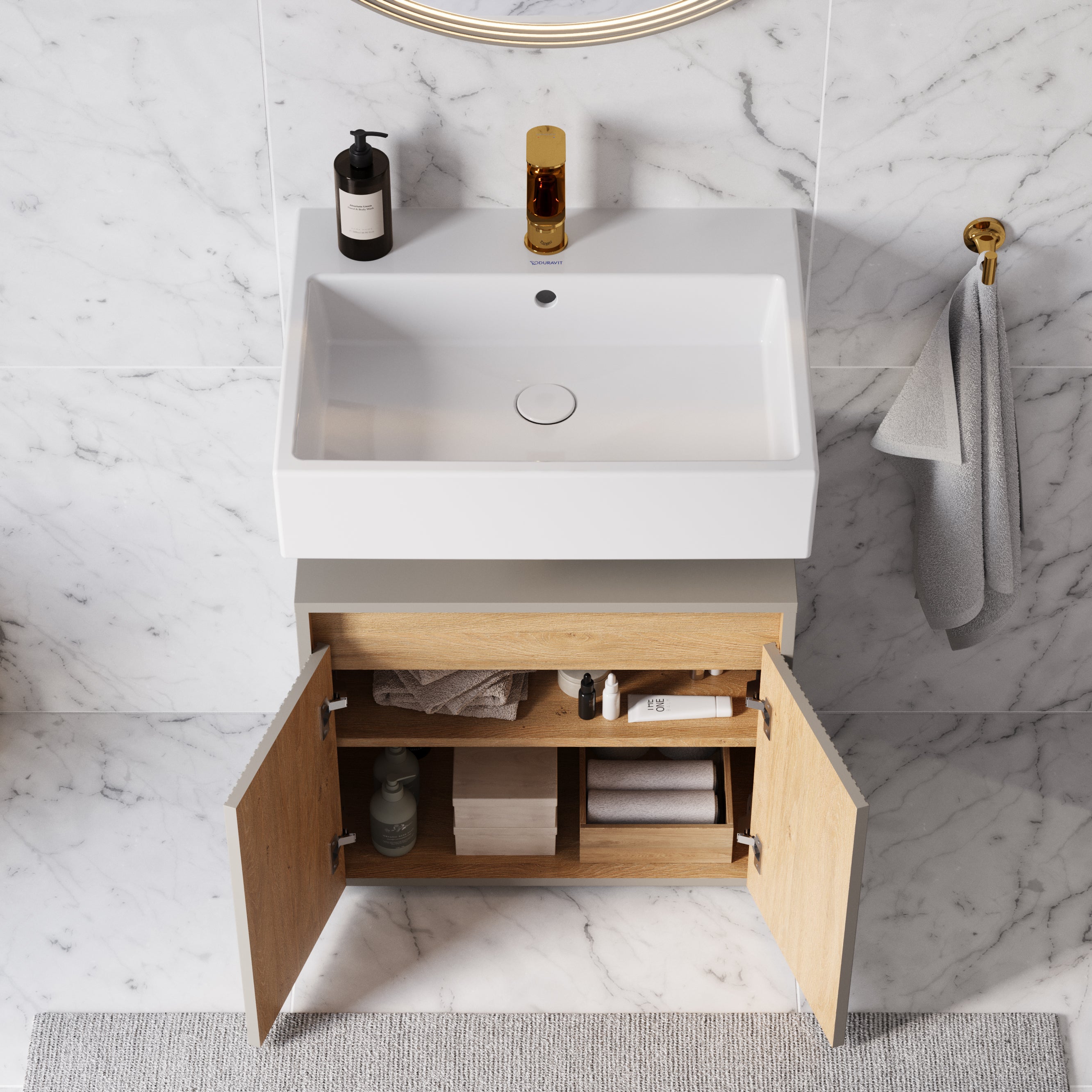 BERNSTEIN - Meuble sous vasque à poser MDF Gris soie mat 60x35x54cm (LxPxH) + 2 portes - BELDIVO - 3