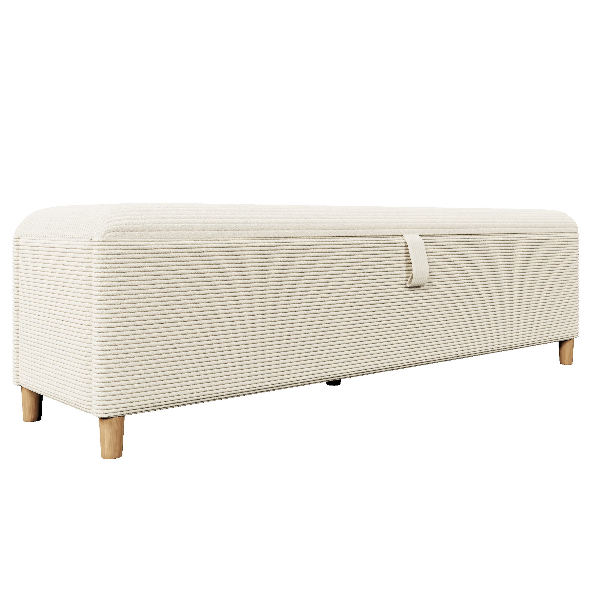 Banc coffre de rangement en velours côtelé, banquette de lit - 165 x 38 x 46 cm - pour chambre, salon et couloir - Beige - 9
