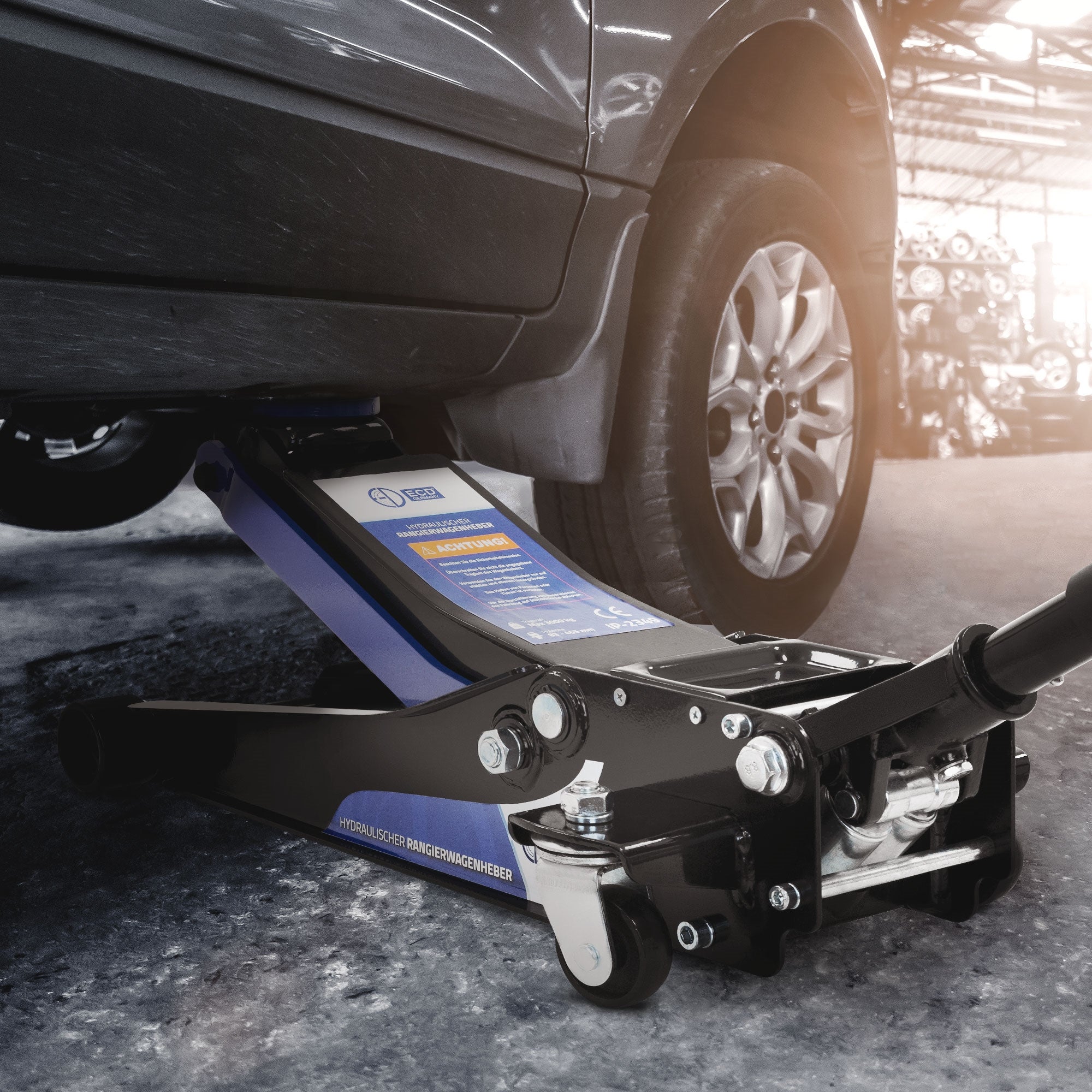 ECD Germany Macaco hidráulico para automóveis 3T com altura de elevação de 83-465 mm com 2 almofadas de borracha e alavanca longa com roletes de 360° - 7