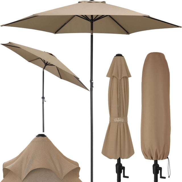 KINGSLEEVE® Parasol inclinable Ø 300cm taupe Parasol en aluminium avec manivelle Protection UV50+ Pare-soleil jardin