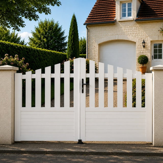 Portail battant manuel PVC blanc structure renforcée H 145 x L 250 ALENÇON CONVEXE
