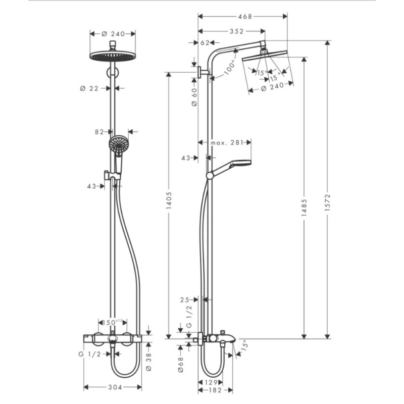 Colonne bain douche thermostatique HANSGROHE Crometta S 240 chromé + tablette Addstoris - 4
