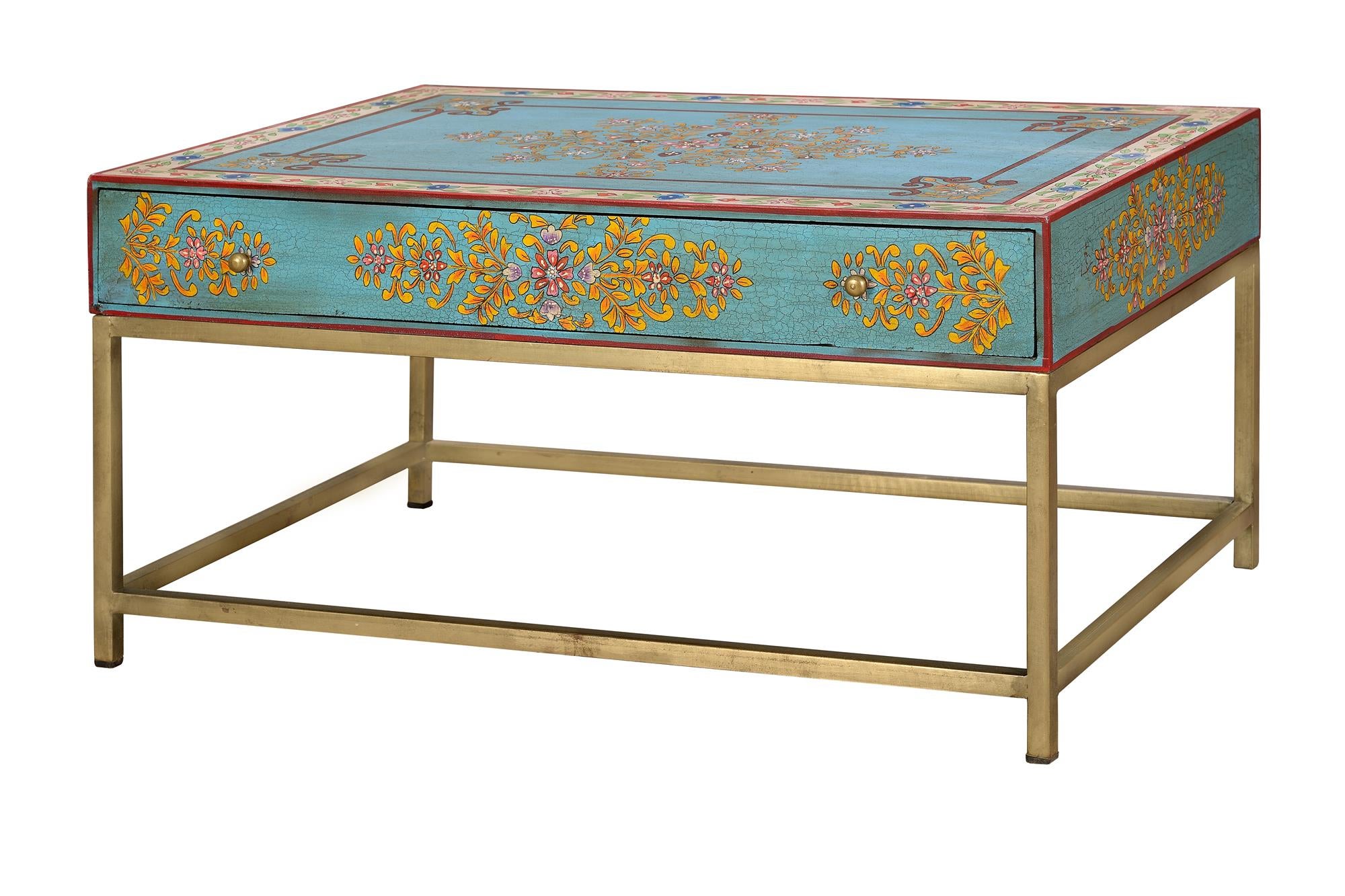 Table Basse Design Giopar En Faïence Multicolore - Unique Signé - 55x55 Cm