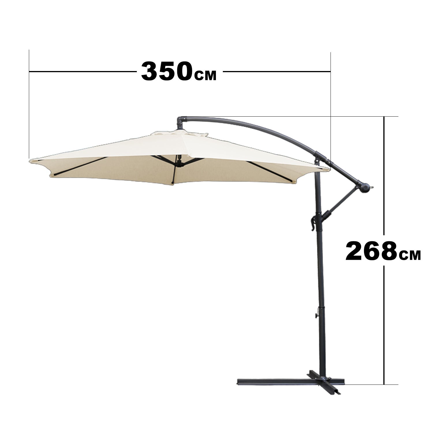Parapluie 3.5m Parasol avec LED Alu pivotant Parasol jardin terrasse balcon Beige - 2