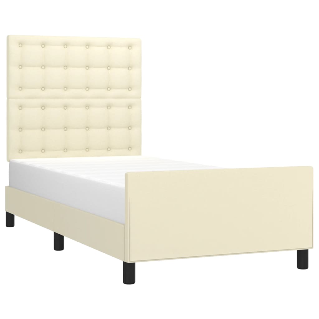 Cadre de lit sans matelas en similicuir crème, pour la chambre, 100 × 200 cm - 3