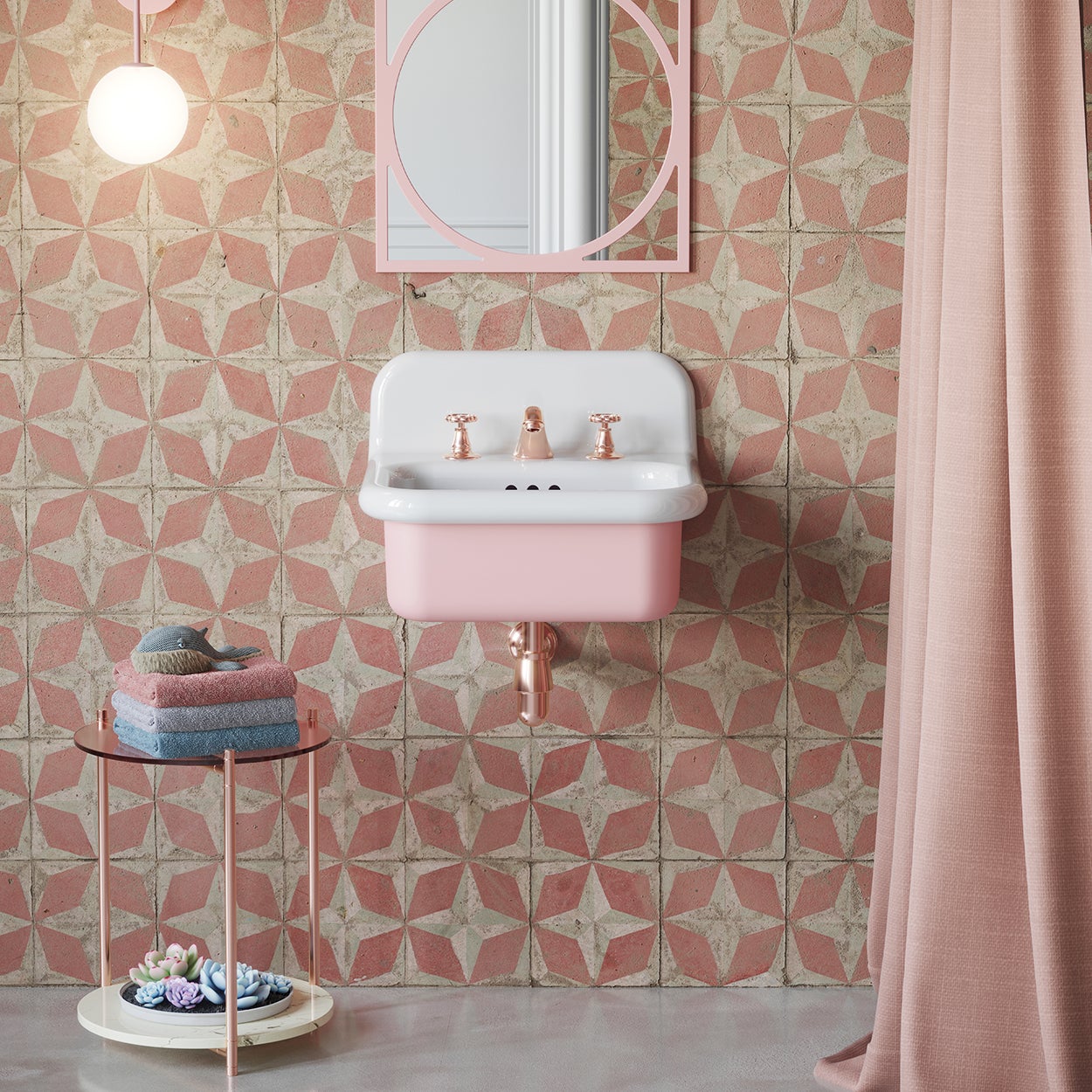 Lavabo Rétro Rose Pastel Brillante 50cm TRUE COLORS LITE signé BLEU PROVENCE - 2