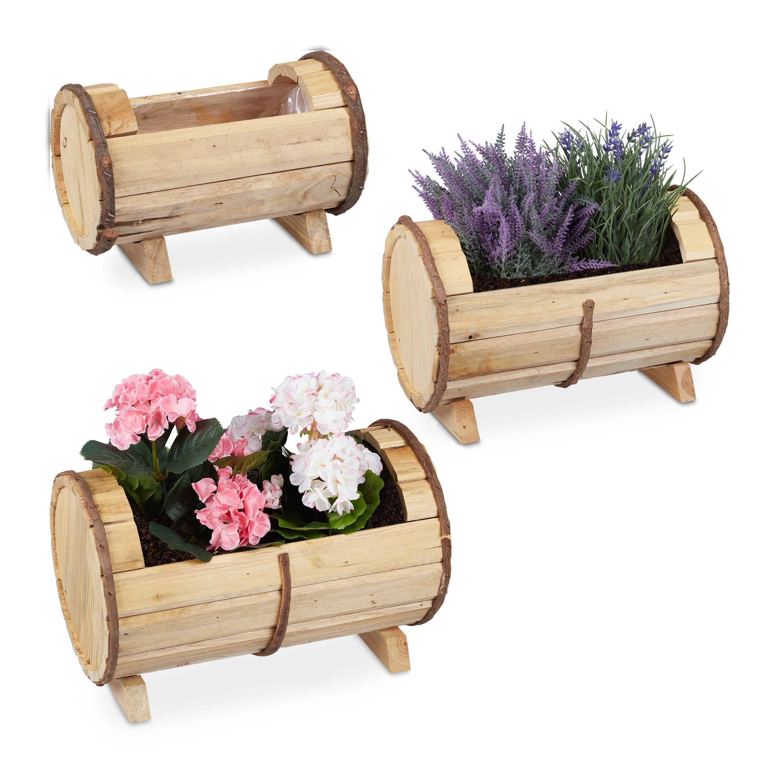 VidaXL Fioriera 3 Pezzi In Giacinto D'Acqua Con Vasi Interni Asportabili - Rustica, Resistente E Stabile - Per Balcone, Patio, Giardino