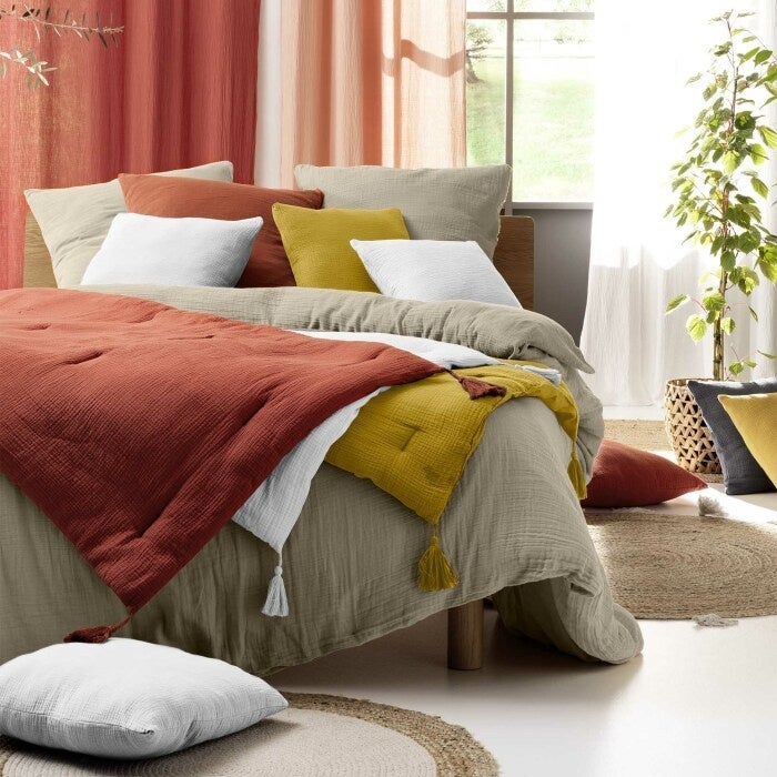 Housse de couette double gaze de coton sable 220x240cm - 220x240cm - Sable - 3