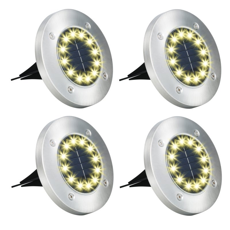 4 szt. Solarnych lamp LED do wkopania w ziemię, wodoodporne, dyskowe - automatyczne włączanie, trawnik/alejka