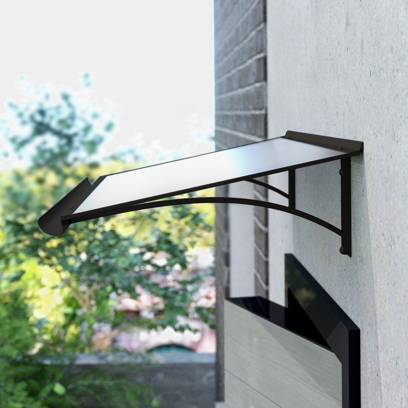 Arctom marquesina, tejadillo para puerta de aluminio antracita Rumba 120x55, policarbonato celular - 3