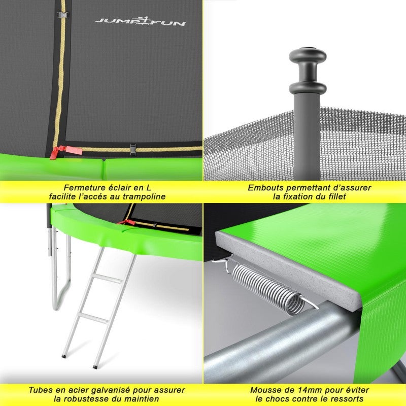Trampoline de jardin ø 305 cm- 10FT- Filet intérieur, Matelas de protection et Echelle - 3