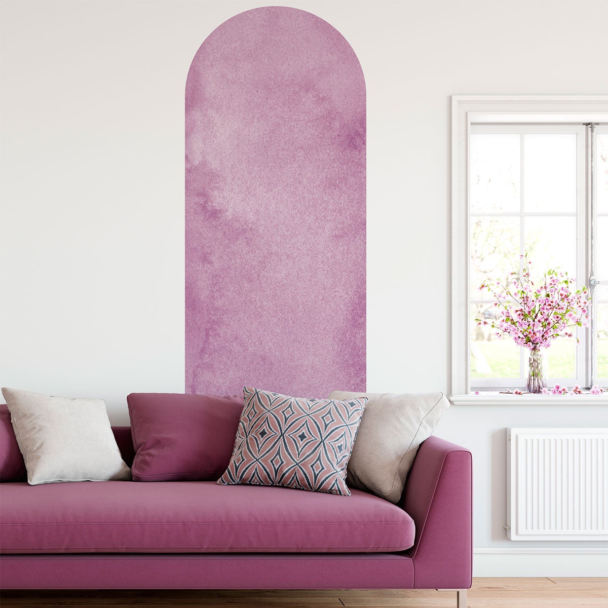Papel pintado prepegado arco rosa acuarela - adhesivo de pared - revestimiento sticker mural decorativo - l-h140xl45cm