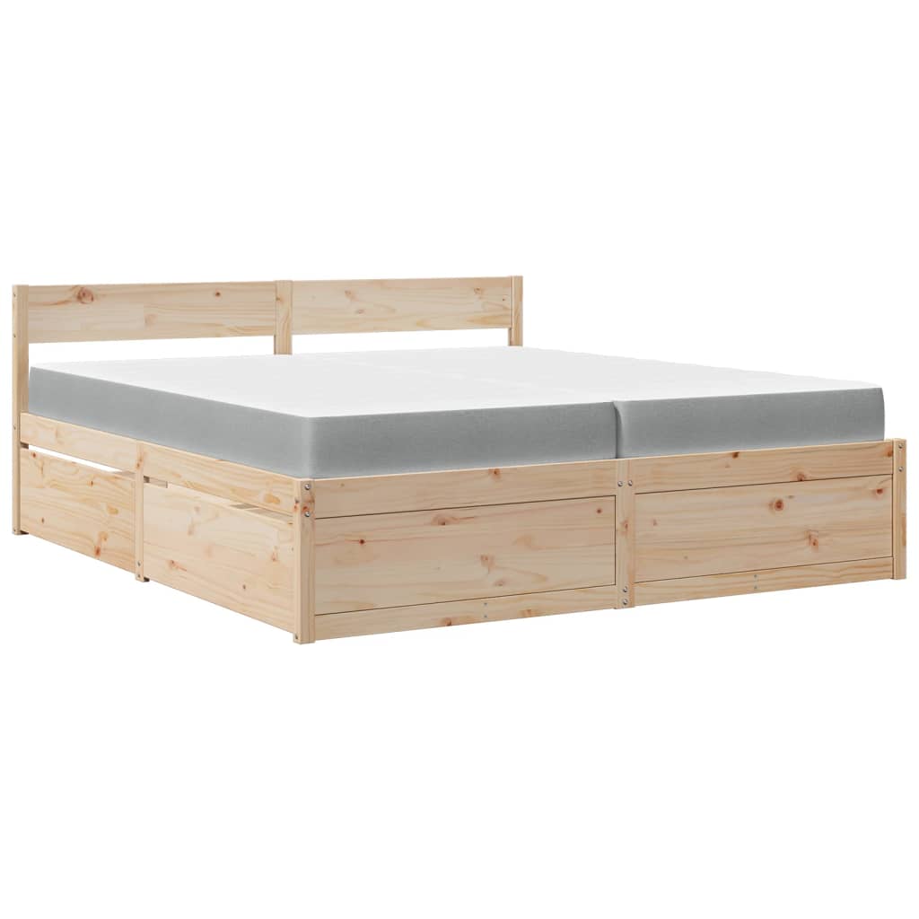 Lit avec tiroirs et matelas, en bois massif de pin, pour la chambre, 200 × 200 cm - 2