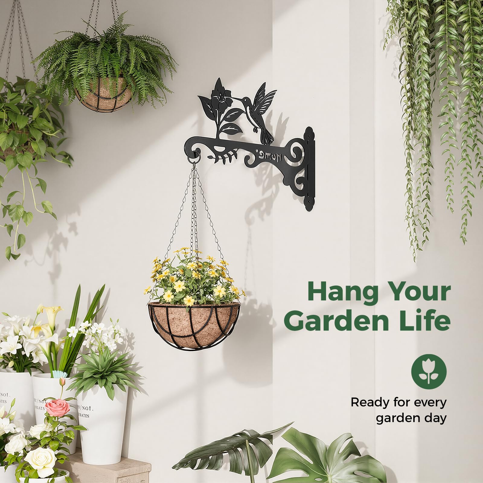Support de plantes suspendu en métal motif colibri - Lot de 2 supports muraux pour balcon - 6
