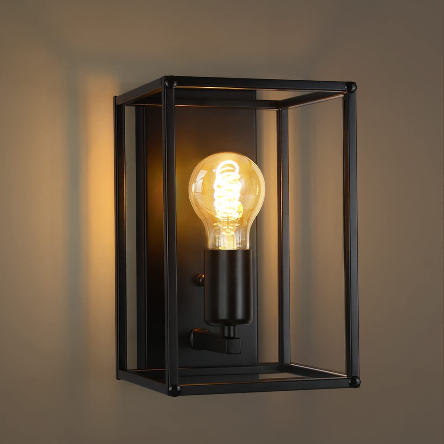ZMH Czarna lampa ścienna do wnętrz - Lampa ścienna w stylu retro do sypialni, klatki schodowej i przedpokoju E27 - Żarówka nie jest dołączona