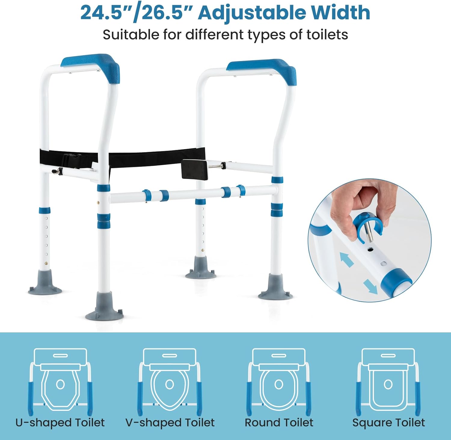 Barra de Apoio para Sanita para Idosos, com Alças Ajustáveis ​​em Altura e Largura, para Idosos ou Pessoas com Deficiência, Auxiliar de Sanita - 2