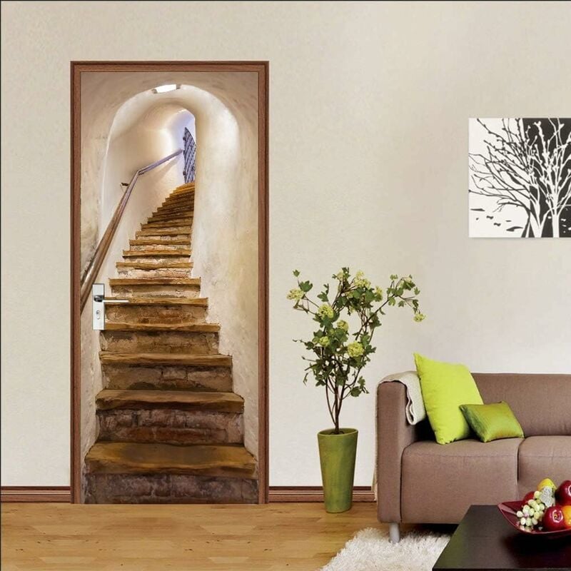 3d Adesivi Per Porte Porta In Ferro Murale Autoadesivo Decorazione Della Casa Adesivi Murali Camera Da Letto Soggiorno Adesivi Artistici Rimovibili-77x200 cm