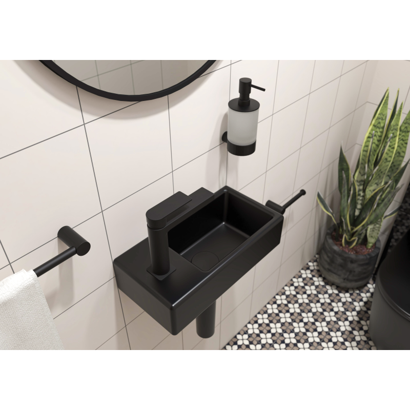 Brevis Lave-mains suspendu avec trou pour robinetterie à gauche, 40,5x20,5x10,5cm, noir (SATBRE4020SLBKM) - 2