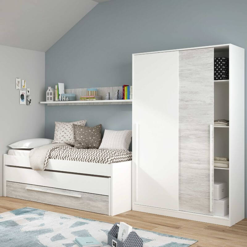 Mobelcenter - Cama Nido Juvenil Elliot 2 Camas 1 Cajón 1 Estante - Color Blanco Artik y Blanco Velho - Ancho: 199cm x Fondo: 96cm x Alto: 65cm (1383) - 4