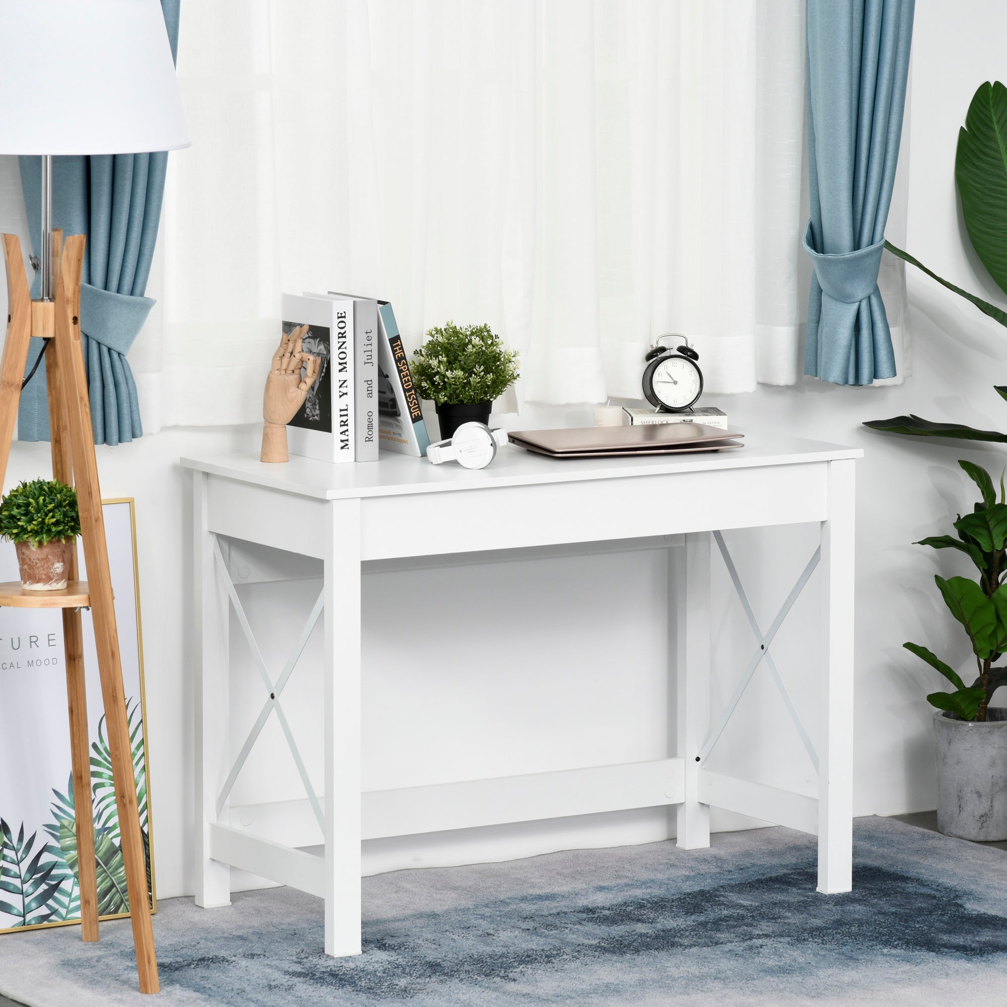 Homcom Blanco Mesa Escritorio Moderno Minimalista Oficina Estudio 105X50x76cm - Imagen 2