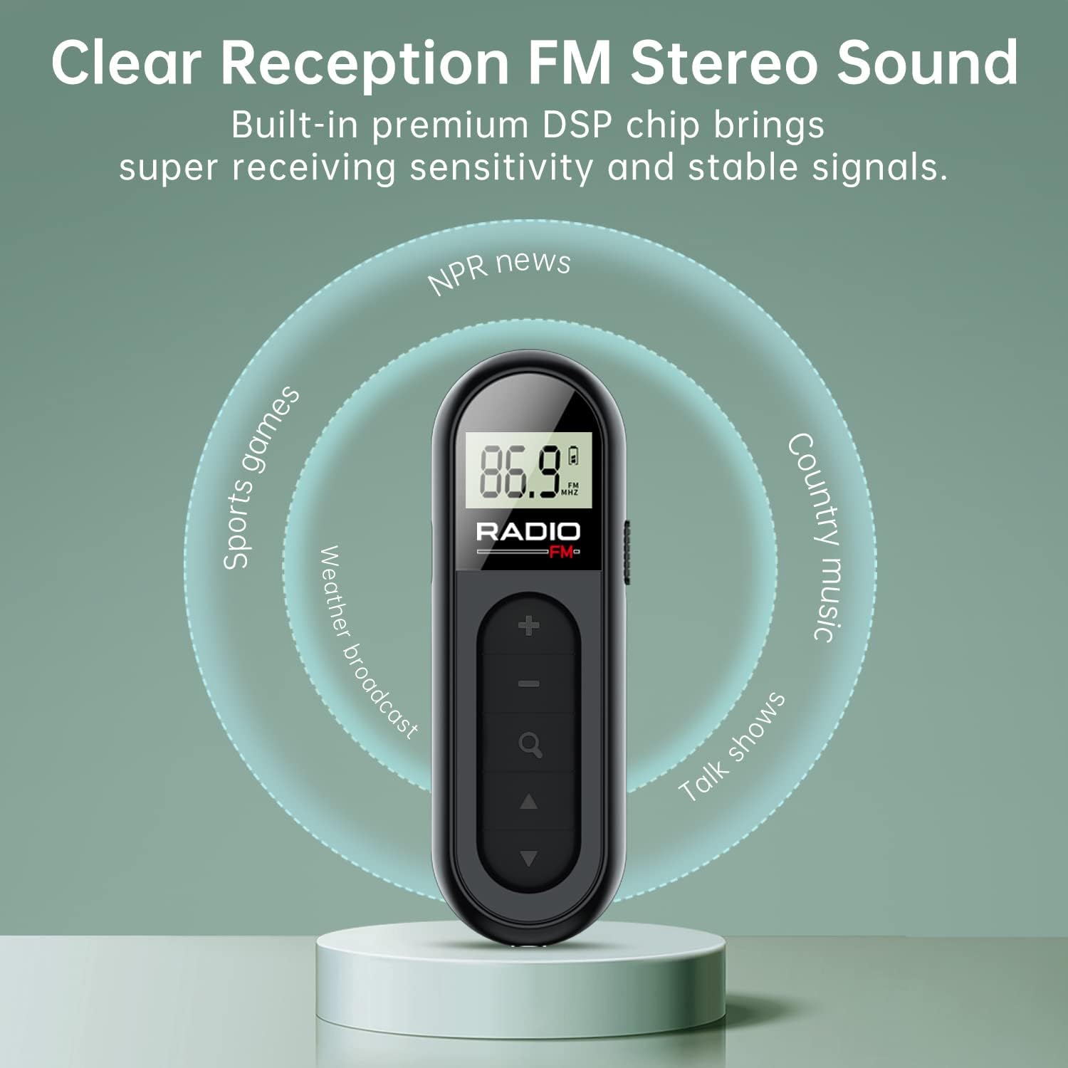 Radio FM przenośne z możliwością ładowania, tranzystorowe, optymalny odbiór, podświetlany cyfrowy wyświetlacz LCD, stereo (czarne*1) - 3