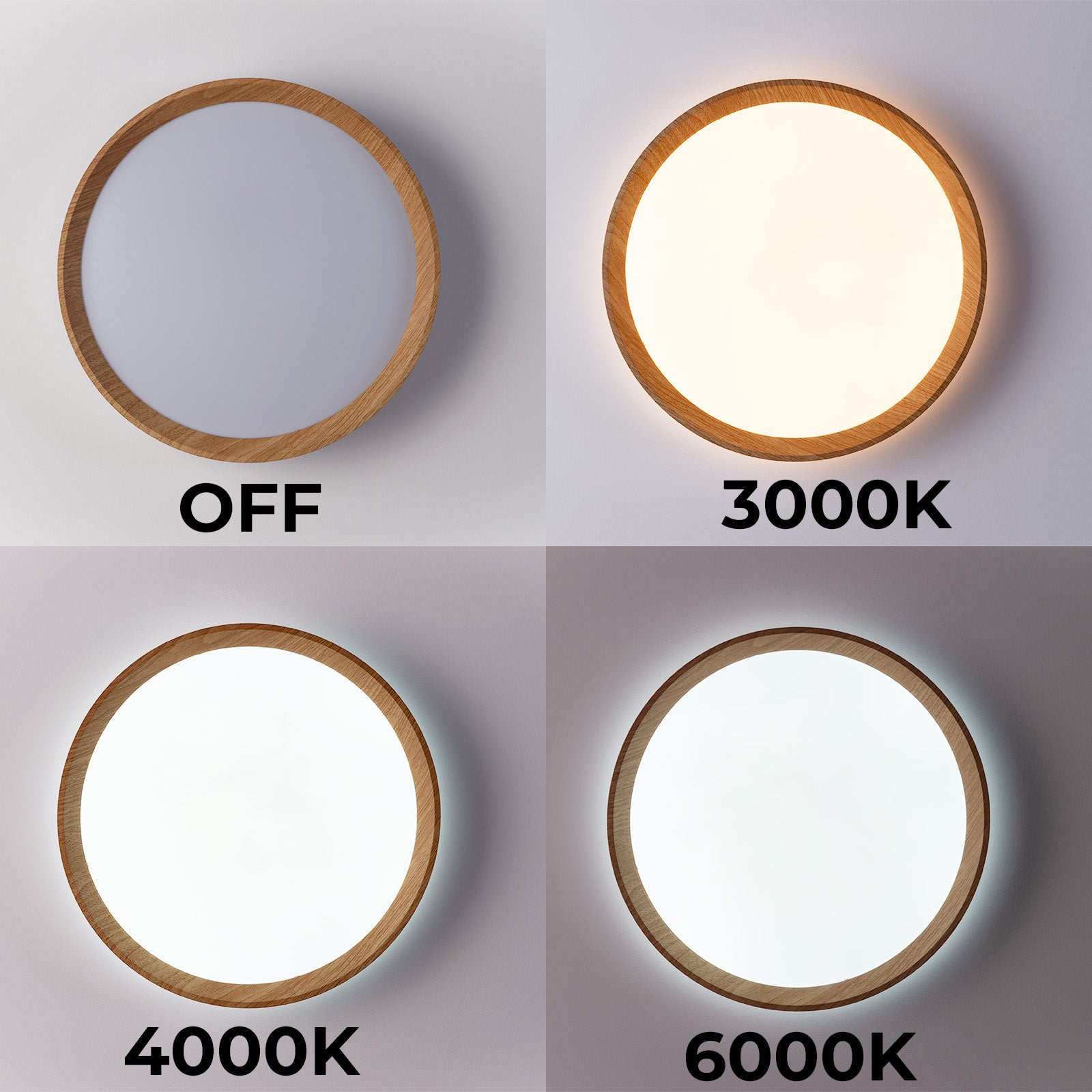 Plafón LED de Techo 30W Ø38cm CCT 3000K-6000K, Blanco/Efecto Madera Modelo 