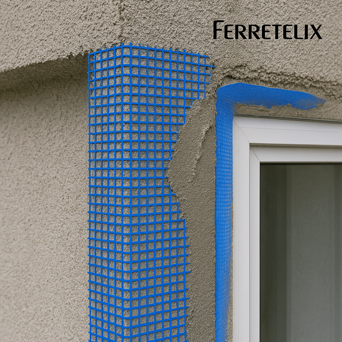 FERRETELIX® Malla fibra de vidrio para Revocos Mortero Azul Rollo 1 mt x 50 mts luz de 10x10 - 6
