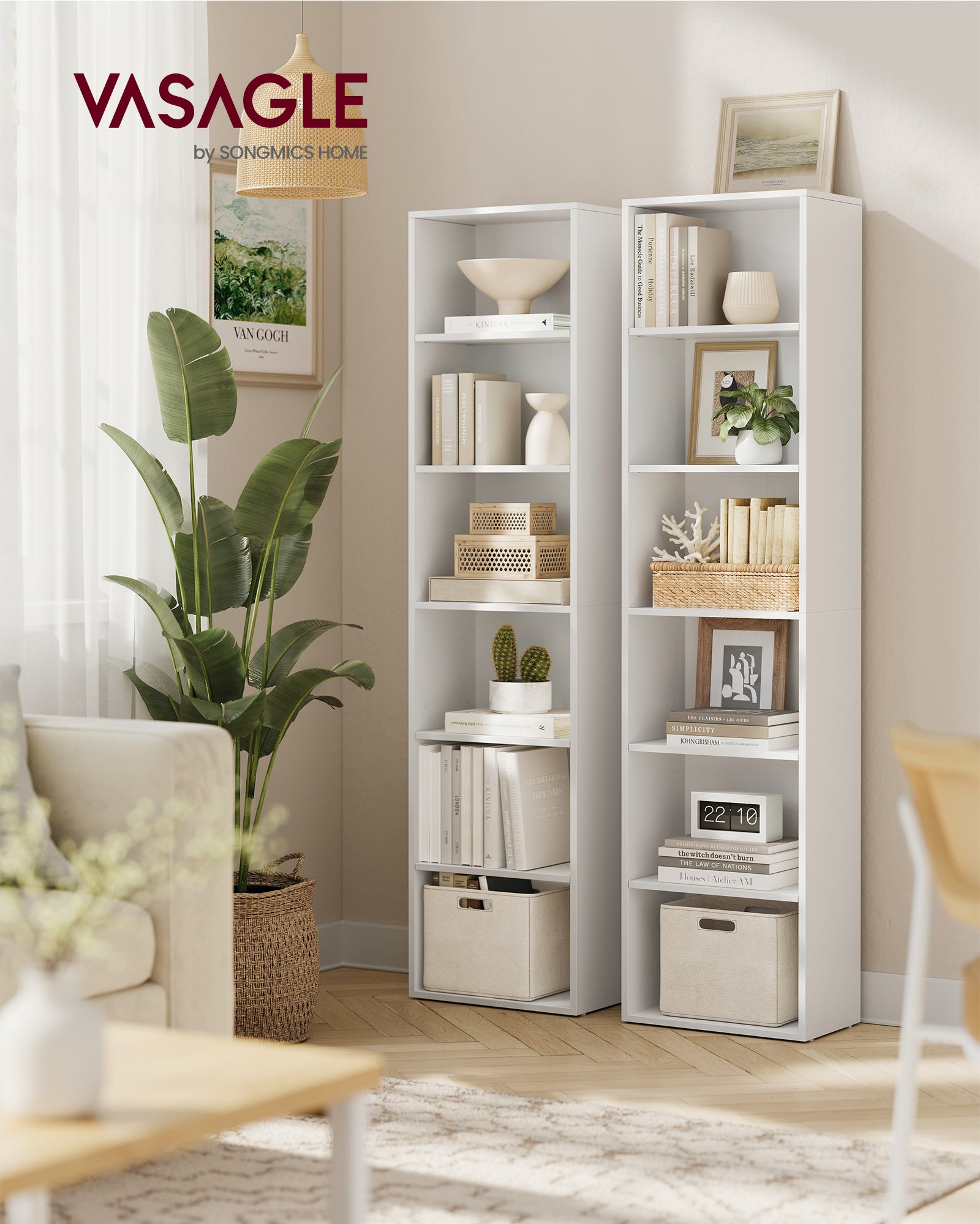 Estantería escandinava de 6 niveles en blanco, ideal para salón, estudio, oficina y dormitorio, diseño moderno y funcional, 40x24x178,5 cm - 2