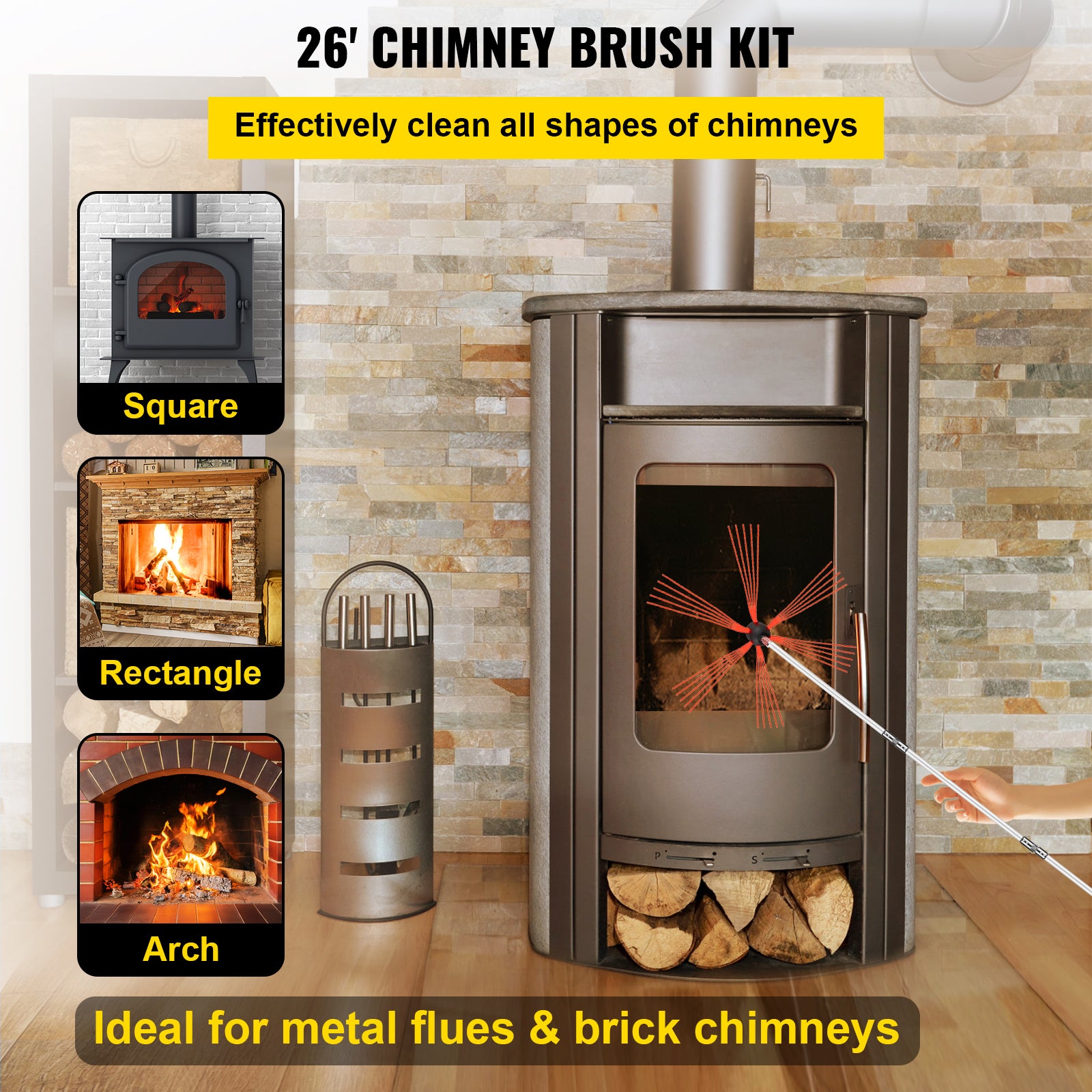 Varas de limpieza chimenea 26FT, kit nylon Sooteater, varas flexibles con cabeza de cepillo, conexión fácil, 8 varas blancas SucceBuy - 4