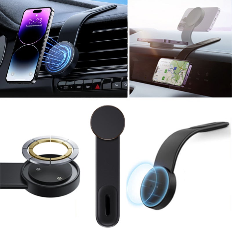 ALAFLY Supporto Telefono Per Auto Con Ventosa A Vuoto – Compatibile Con MagSafe, Base Magnetica Pieghevole E Regolabile 360° Per Superfici Lisce, Nero