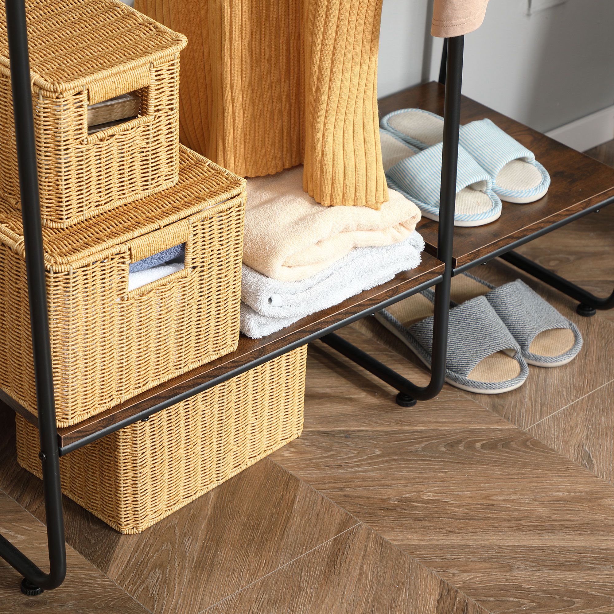 HOMCOM Porte-vêtements en bois mélaminé, noir et acier rustique 101x39x160 cm 850-214V00CF - 5